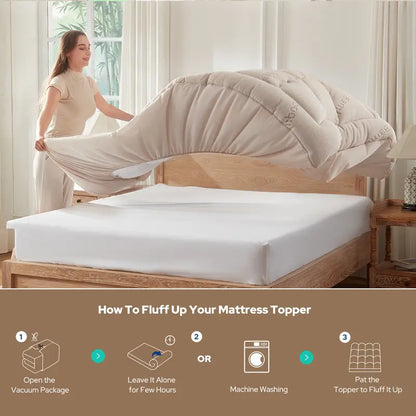 Thick Fluffy Mattress Pad - Cooling Pillow Top Cover (6-18" Deep Pocket)